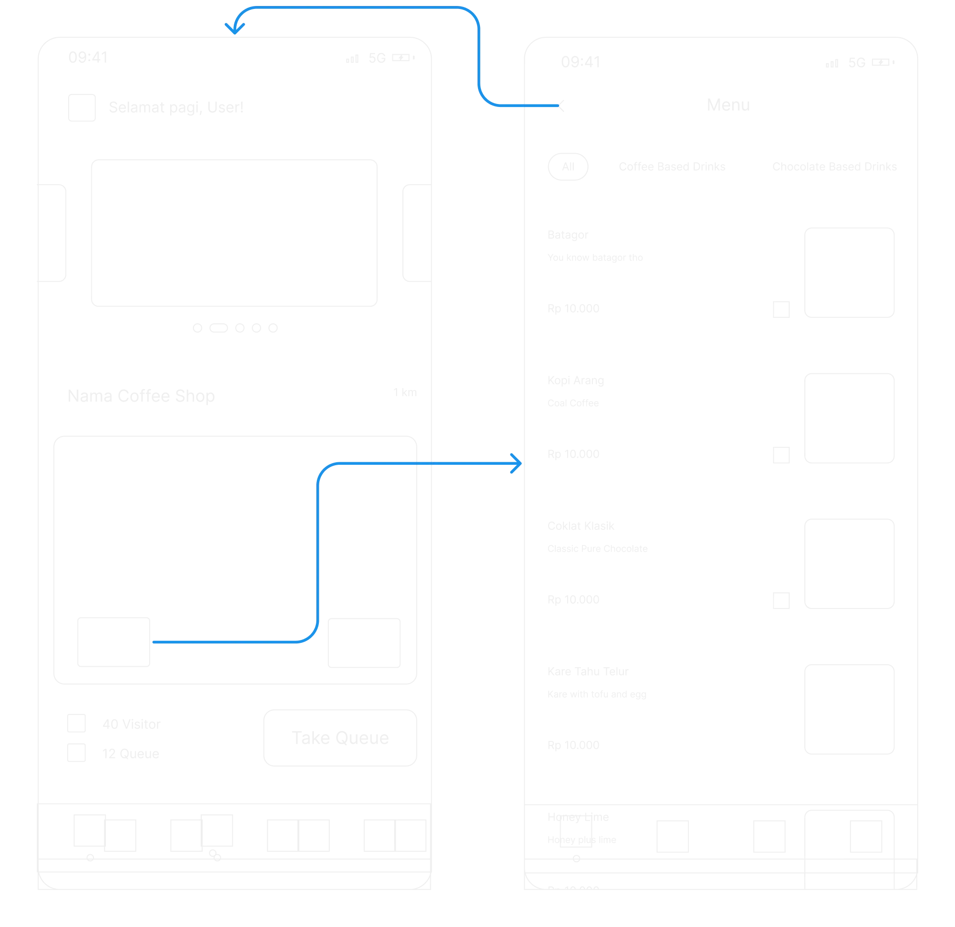 Menu wireframe flow
