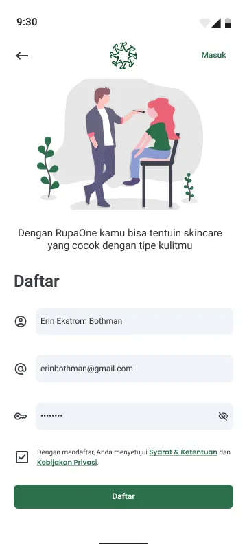 Daftar Terisi Email Validasi