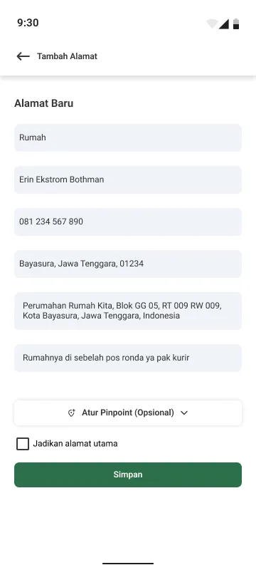 Tambah Alamat Terisi